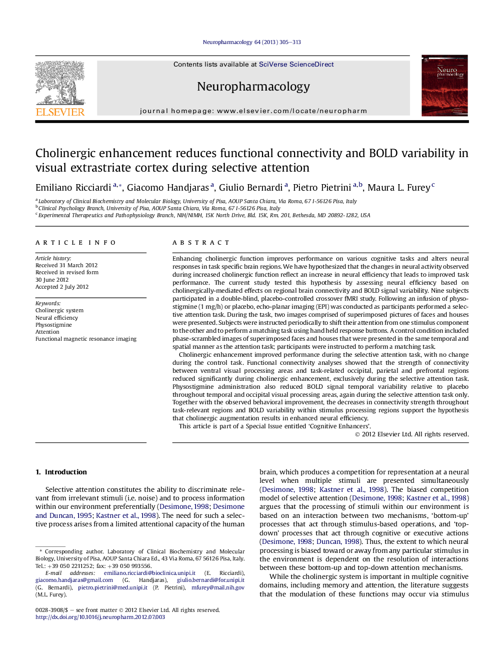 Cholinergic enhancement reduces functional connectivity and BOLD variability in visual extrastriate cortex during selective attention