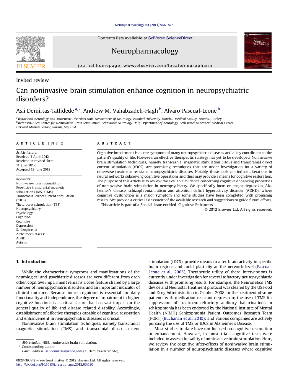 Can noninvasive brain stimulation enhance cognition in neuropsychiatric disorders?