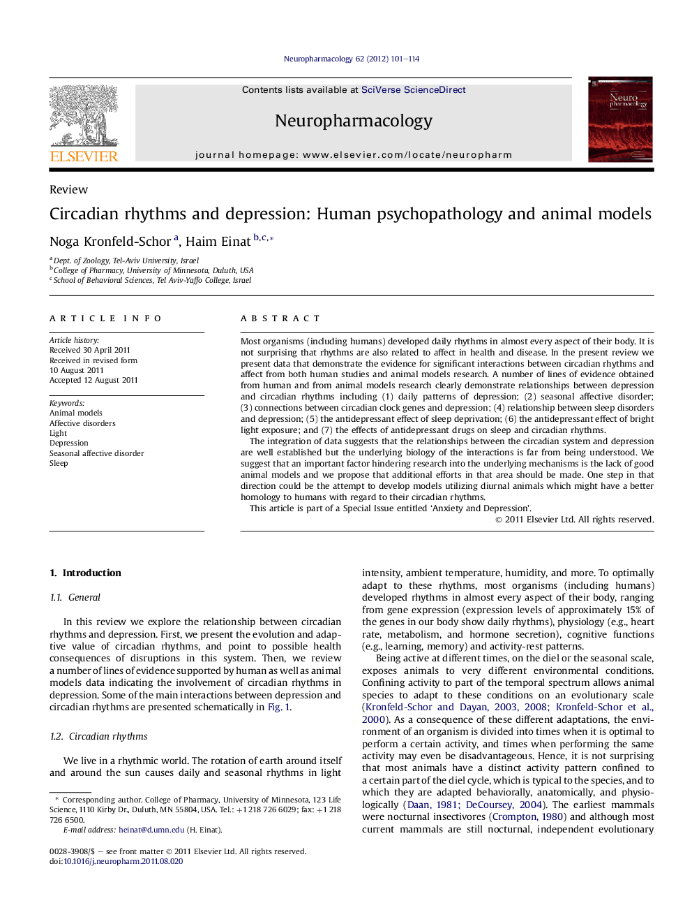 Circadian rhythms and depression: Human psychopathology and animal models