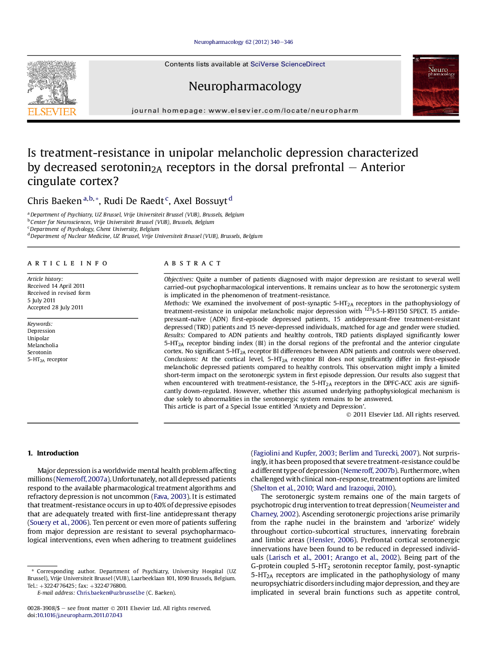 Is treatment-resistance in unipolar melancholic depression characterized by decreased serotonin2A receptors in the dorsal prefrontal - Anterior cingulate cortex?