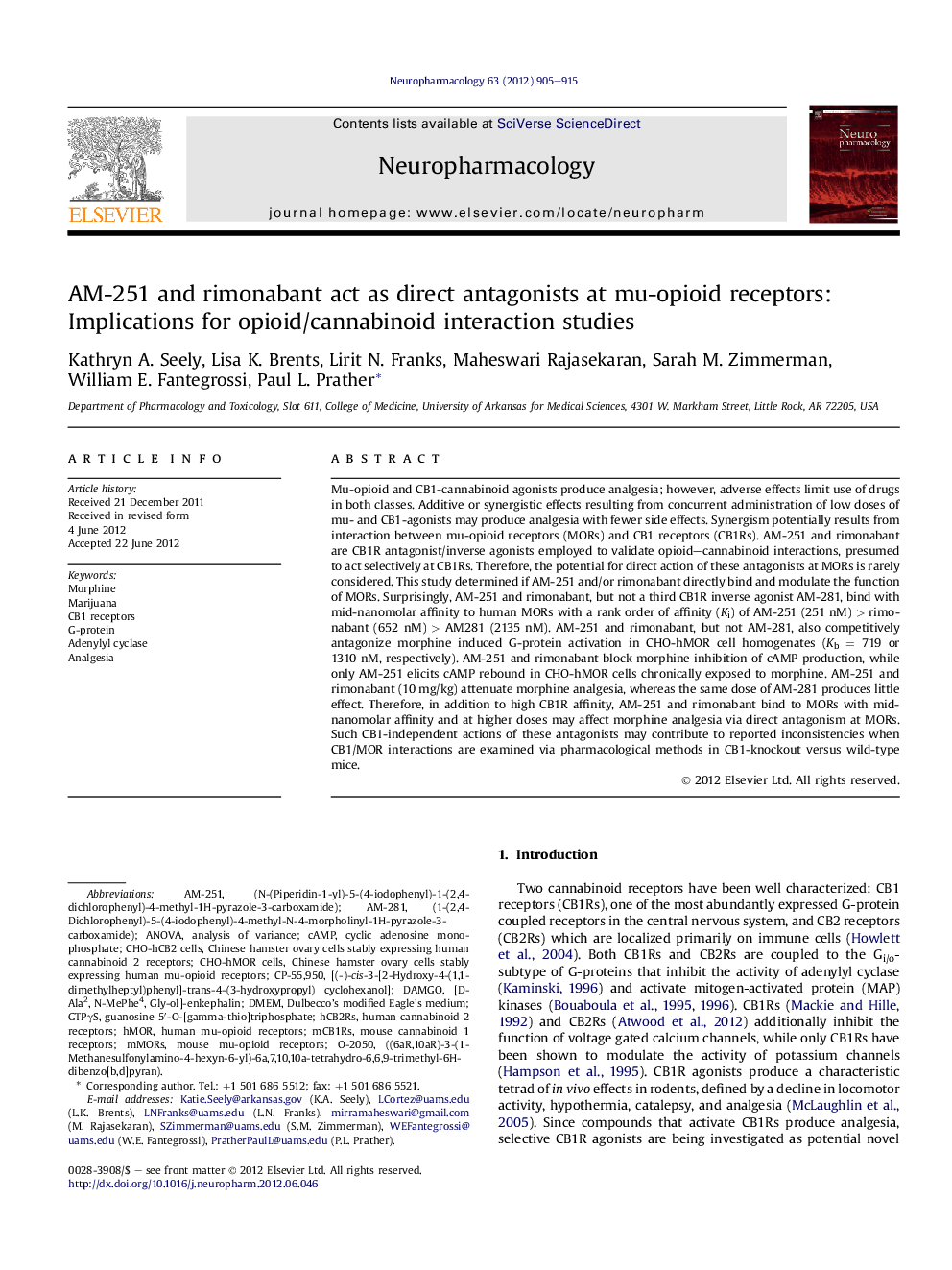 AM-251 and rimonabant act as direct antagonists at mu-opioid receptors: Implications for opioid/cannabinoid interaction studies