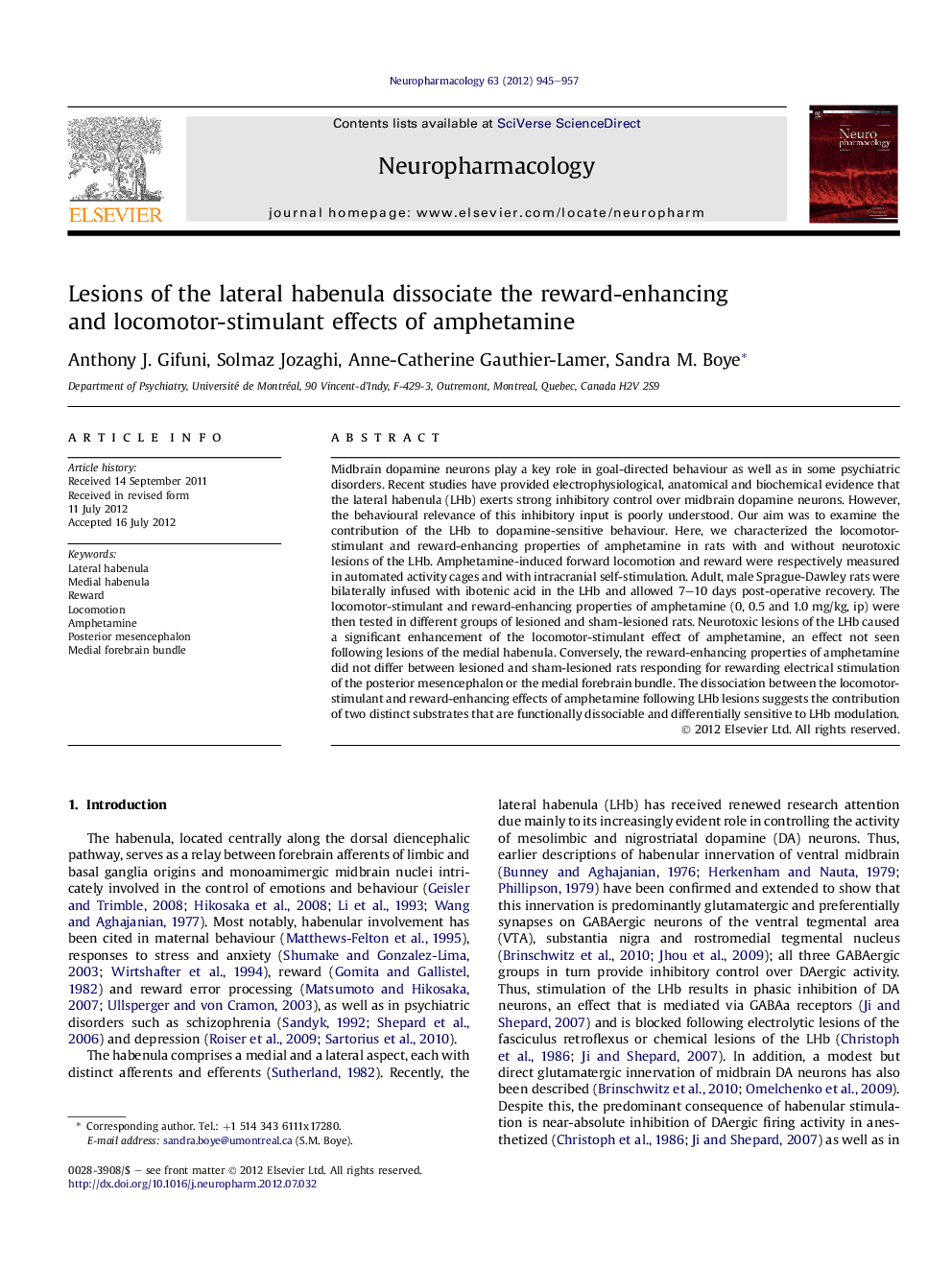 Lesions of the lateral habenula dissociate the reward-enhancing and locomotor-stimulant effects of amphetamine