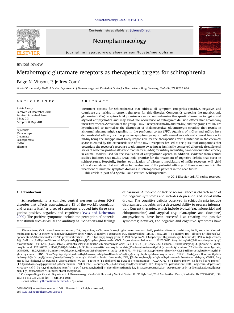 Invited reviewMetabotropic glutamate receptors as therapeutic targets for schizophrenia