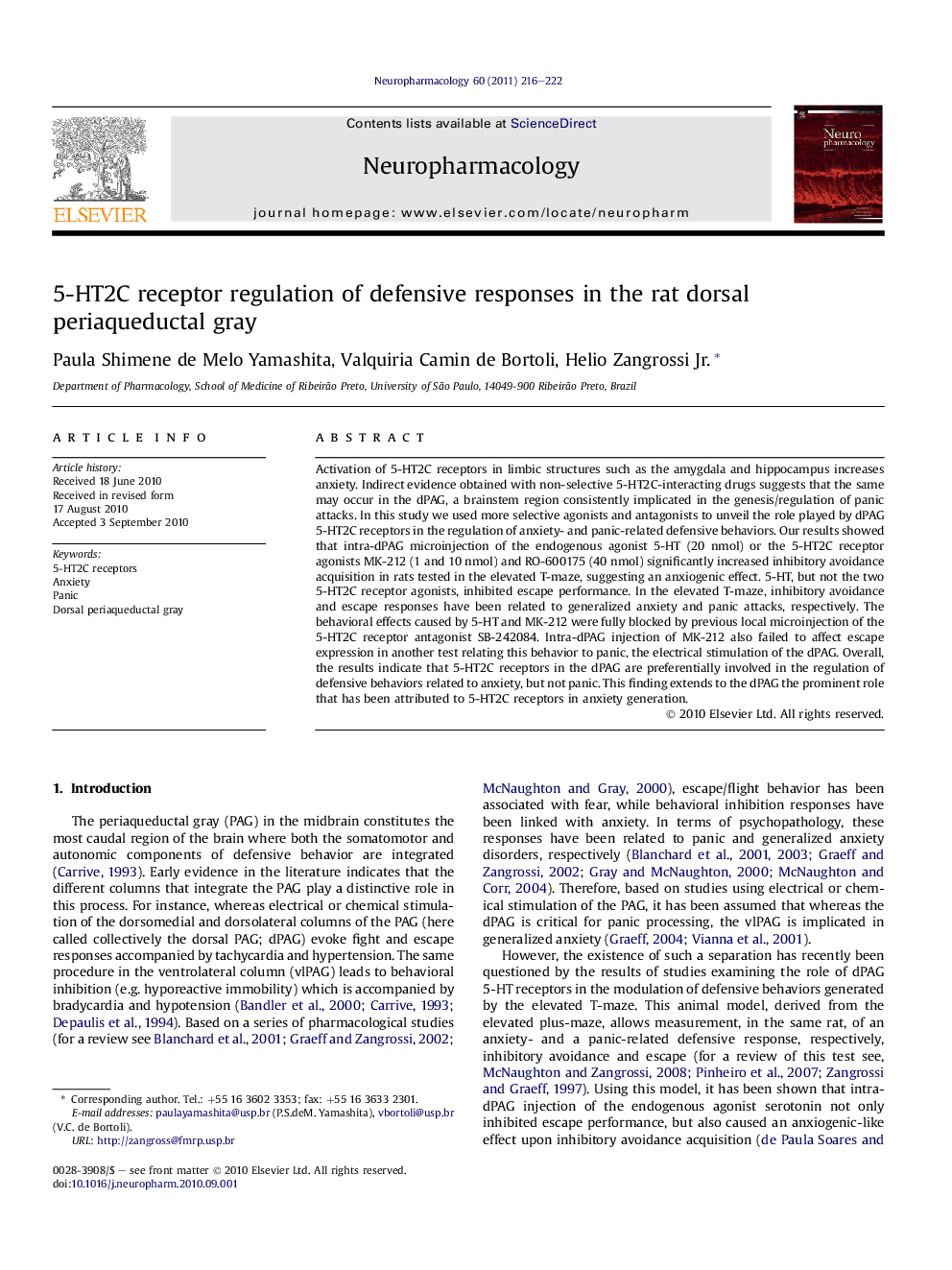 5-HT2C receptor regulation of defensive responses in the rat dorsal periaqueductal gray