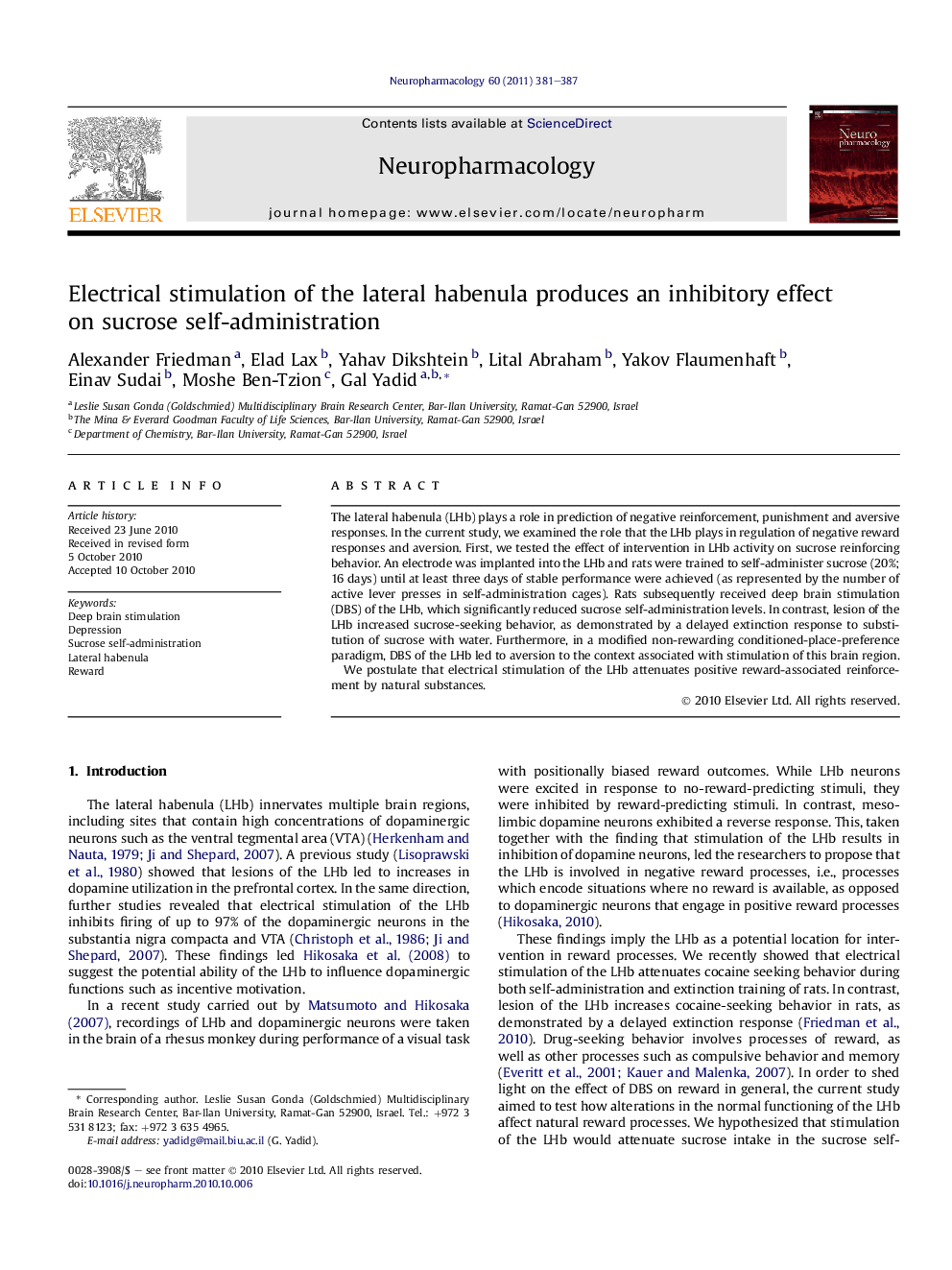 Electrical stimulation of the lateral habenula produces an inhibitory effect on sucrose self-administration