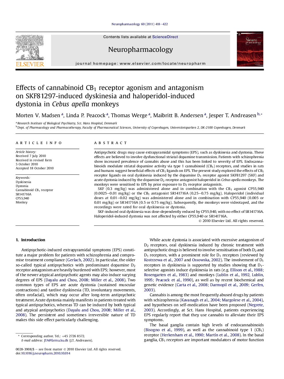 Effects of cannabinoid CB1 receptor agonism and antagonism on SKF81297-induced dyskinesia and haloperidol-induced dystonia in Cebus apella monkeys