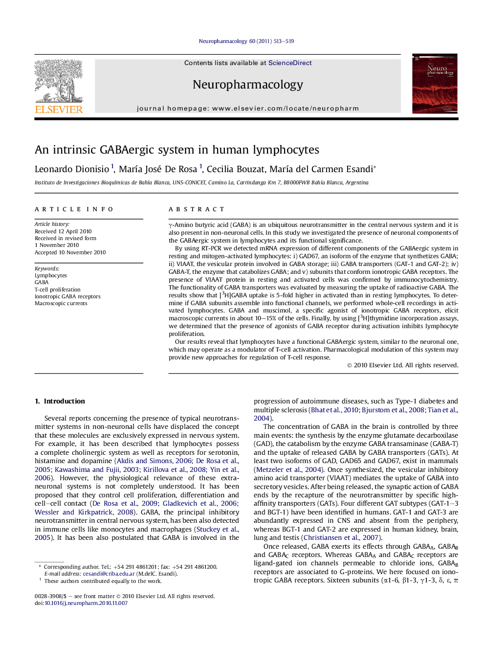 An intrinsic GABAergic system in human lymphocytes