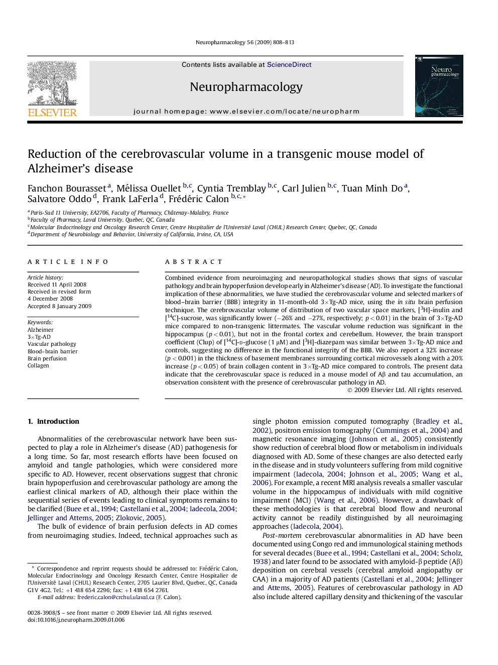 Reduction of the cerebrovascular volume in a transgenic mouse model of Alzheimer's disease