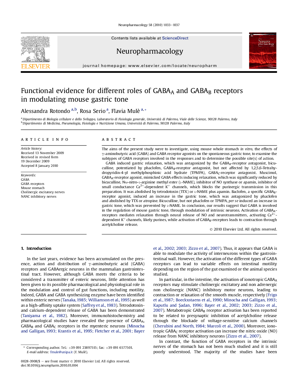 عکس صفحه اول مقاله: Functional evidence for different roles of GABAA and GABAB receptors in modulating mouse gastric tone Functional evidence for different roles of GABAA and GABAB receptors in modulating mouse gastric tone