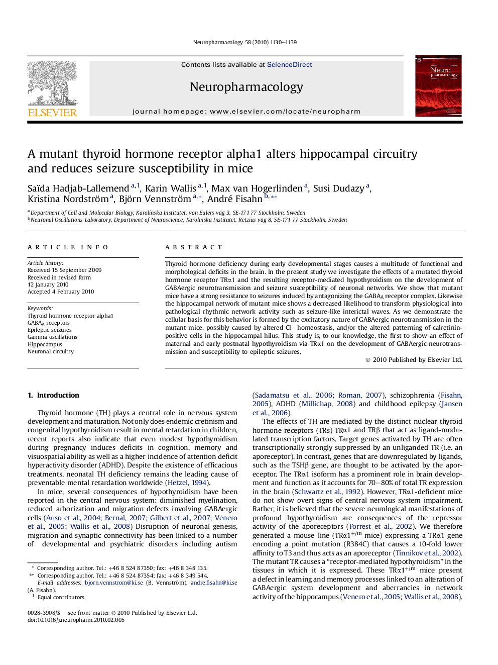 A mutant thyroid hormone receptor alpha1 alters hippocampal circuitry and reduces seizure susceptibility in mice