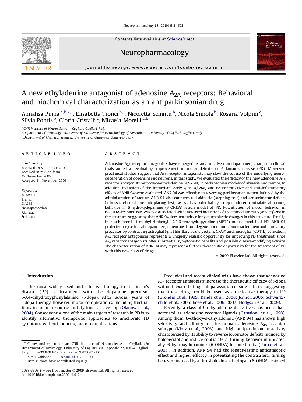عکس صفحه اول مقاله: A new ethyladenine antagonist of adenosine A2A receptors: Behavioral and biochemical characterization as an antiparkinsonian drug A new ethyladenine antagonist of adenosine A2A receptors: Behavioral and biochemical characterization as an antiparkinsonian drug