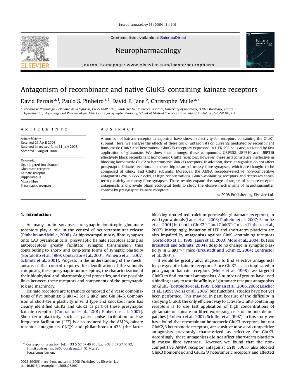 Antagonism of recombinant and native GluK3-containing kainate receptors