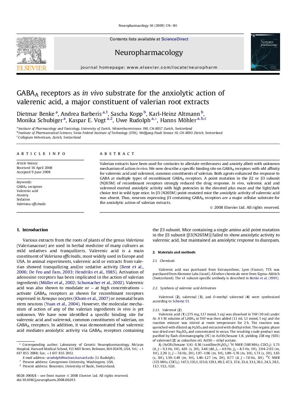 GABAA receptors as in vivo substrate for the anxiolytic action of valerenic acid, a major constituent of valerian root extracts