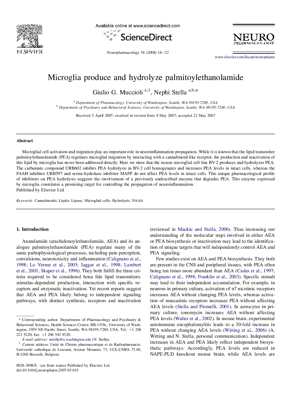 Microglia produce and hydrolyze palmitoylethanolamide
