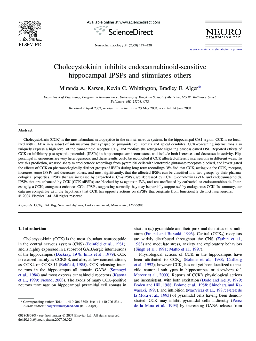 Cholecystokinin inhibits endocannabinoid-sensitive hippocampal IPSPs and stimulates others