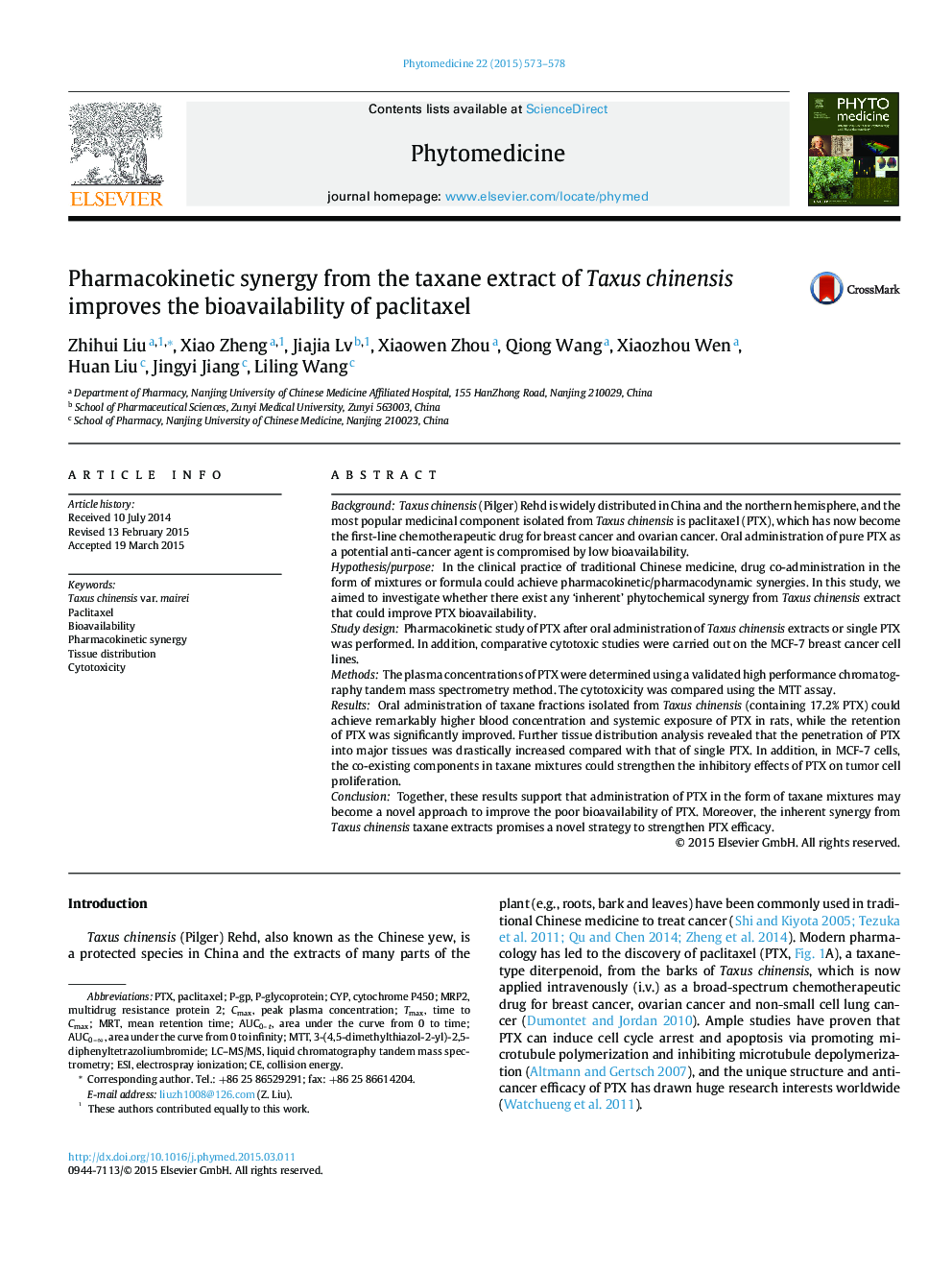 Pharmacokinetic synergy from the taxane extract of Taxus chinensis improves the bioavailability of paclitaxel