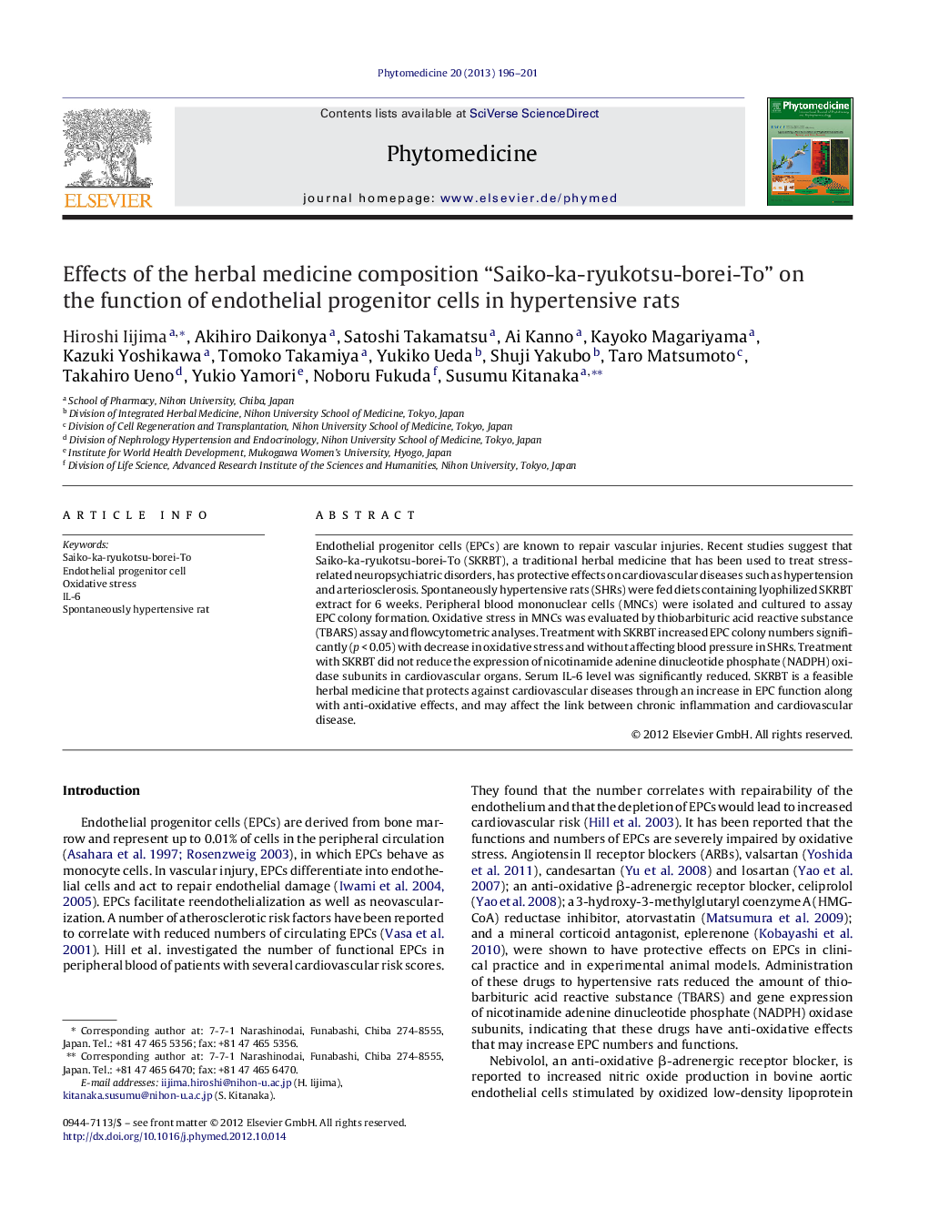 Effects of the herbal medicine composition “Saiko-ka-ryukotsu-borei-To” on the function of endothelial progenitor cells in hypertensive rats