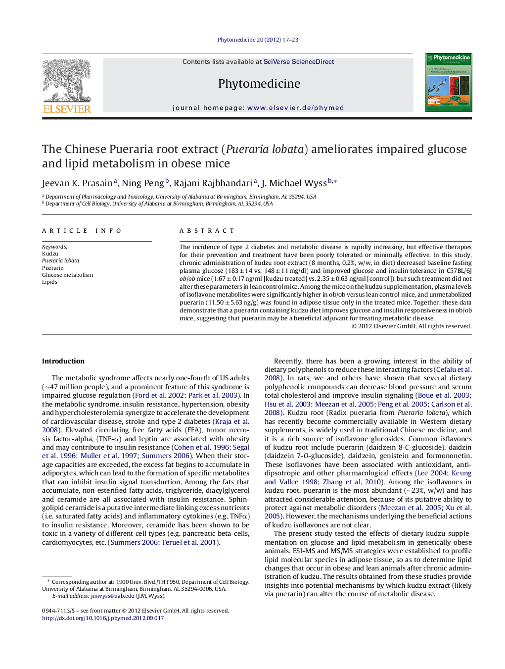 عکس صفحه اول مقاله: The Chinese Pueraria root extract (Pueraria lobata) ameliorates impaired glucose and lipid metabolism in obese mice The Chinese Pueraria root extract (Pueraria lobata) ameliorates impaired glucose and lipid metabolism in obese mice