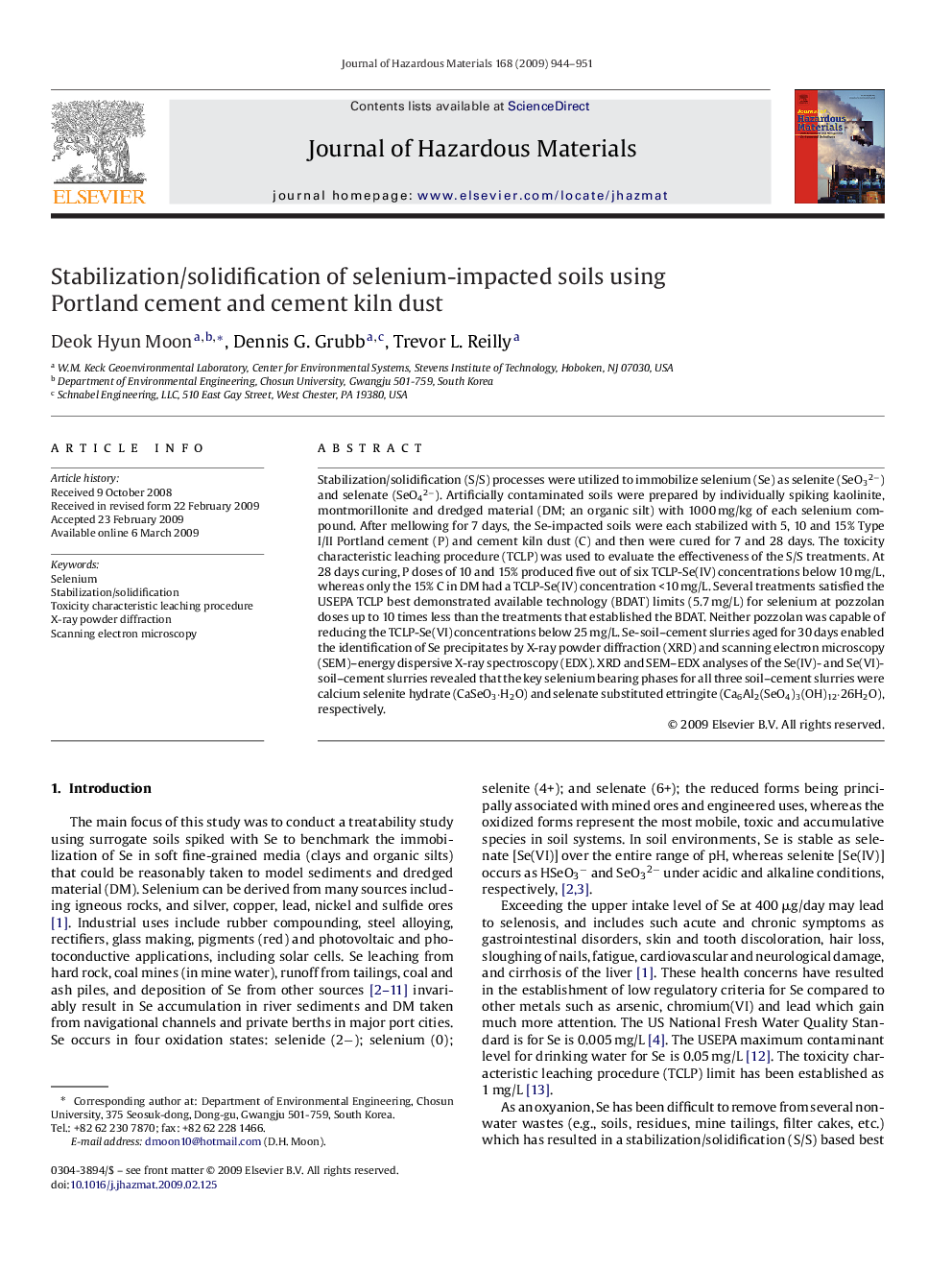 Stabilization/solidification of selenium-impacted soils using Portland cement and cement kiln dust