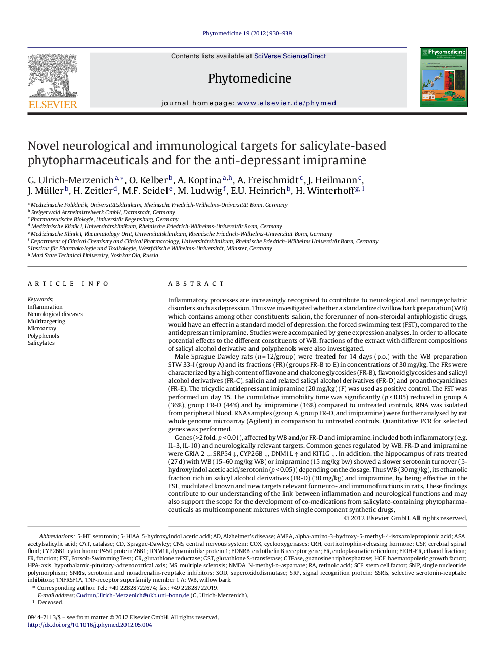 Novel neurological and immunological targets for salicylate-based phytopharmaceuticals and for the anti-depressant imipramine