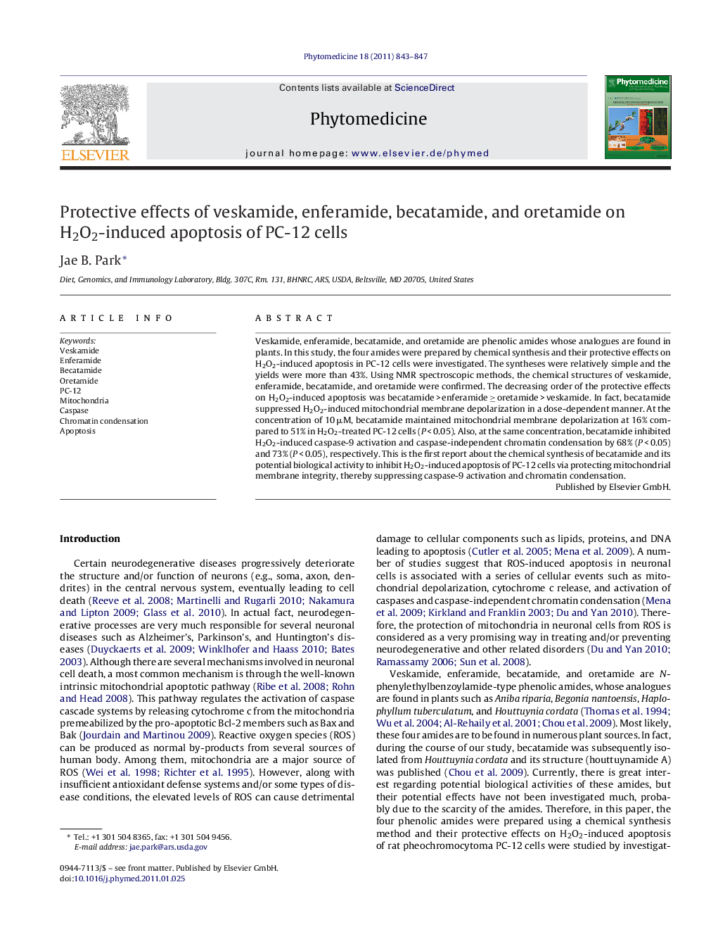 Protective effects of veskamide, enferamide, becatamide, and oretamide on H2O2-induced apoptosis of PC-12 cells