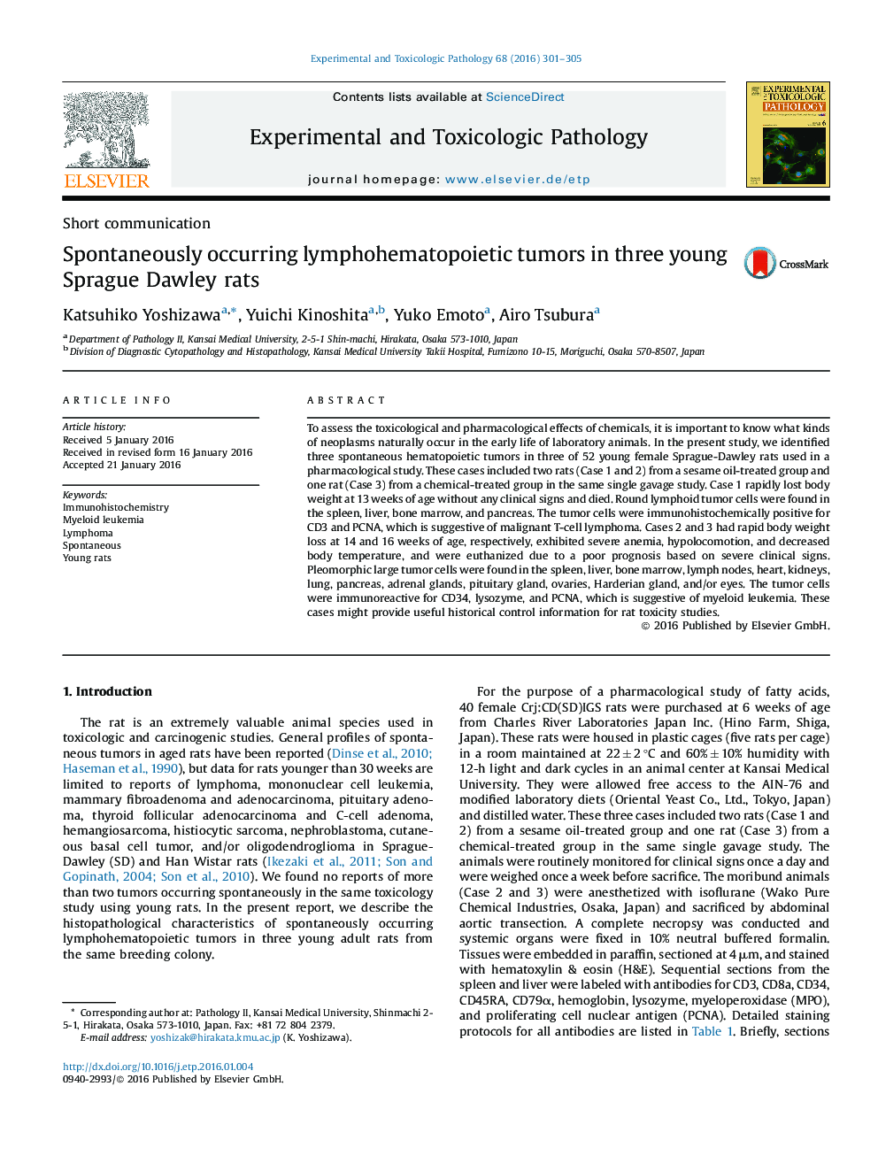 Spontaneously occurring lymphohematopoietic tumors in three young Sprague Dawley rats