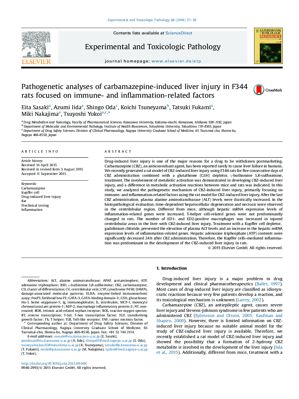 Pathogenetic analyses of carbamazepine-induced liver injury in F344 rats focused on immune- and inflammation-related factors