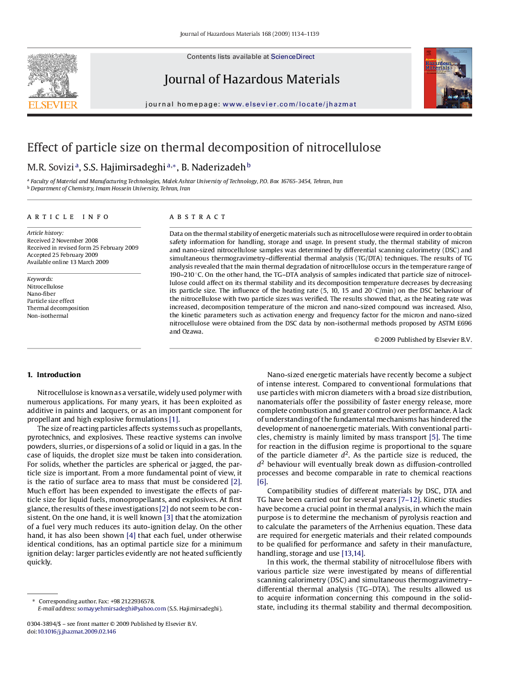 Effect of particle size on thermal decomposition of nitrocellulose