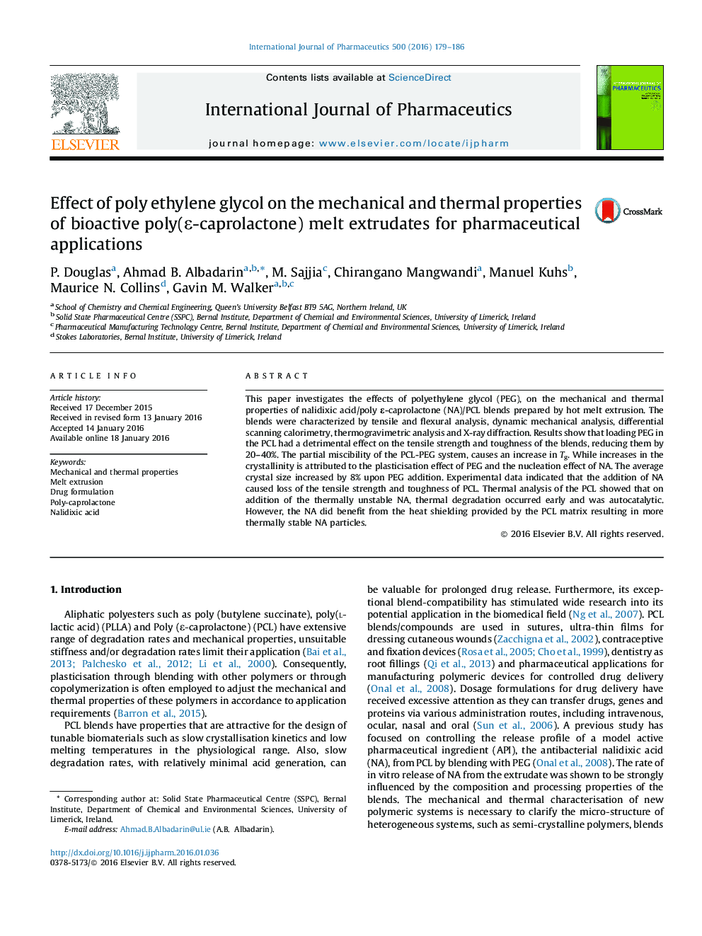 Effect of poly ethylene glycol on the mechanical and thermal properties of bioactive poly(Îµ-caprolactone) melt extrudates for pharmaceutical applications