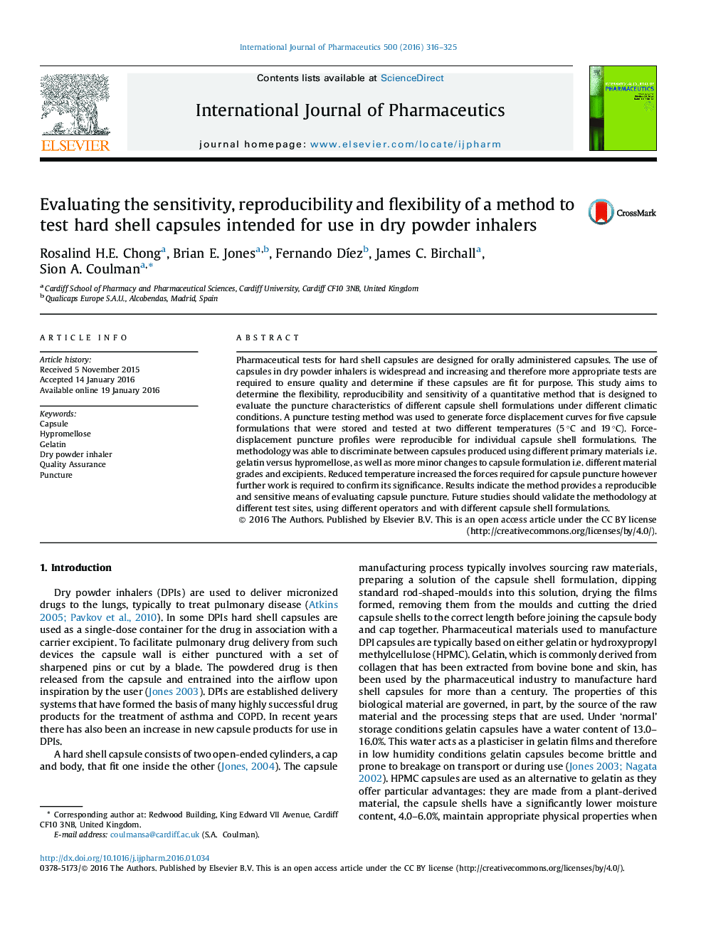 Evaluating the sensitivity, reproducibility and flexibility of a method to test hard shell capsules intended for use in dry powder inhalers