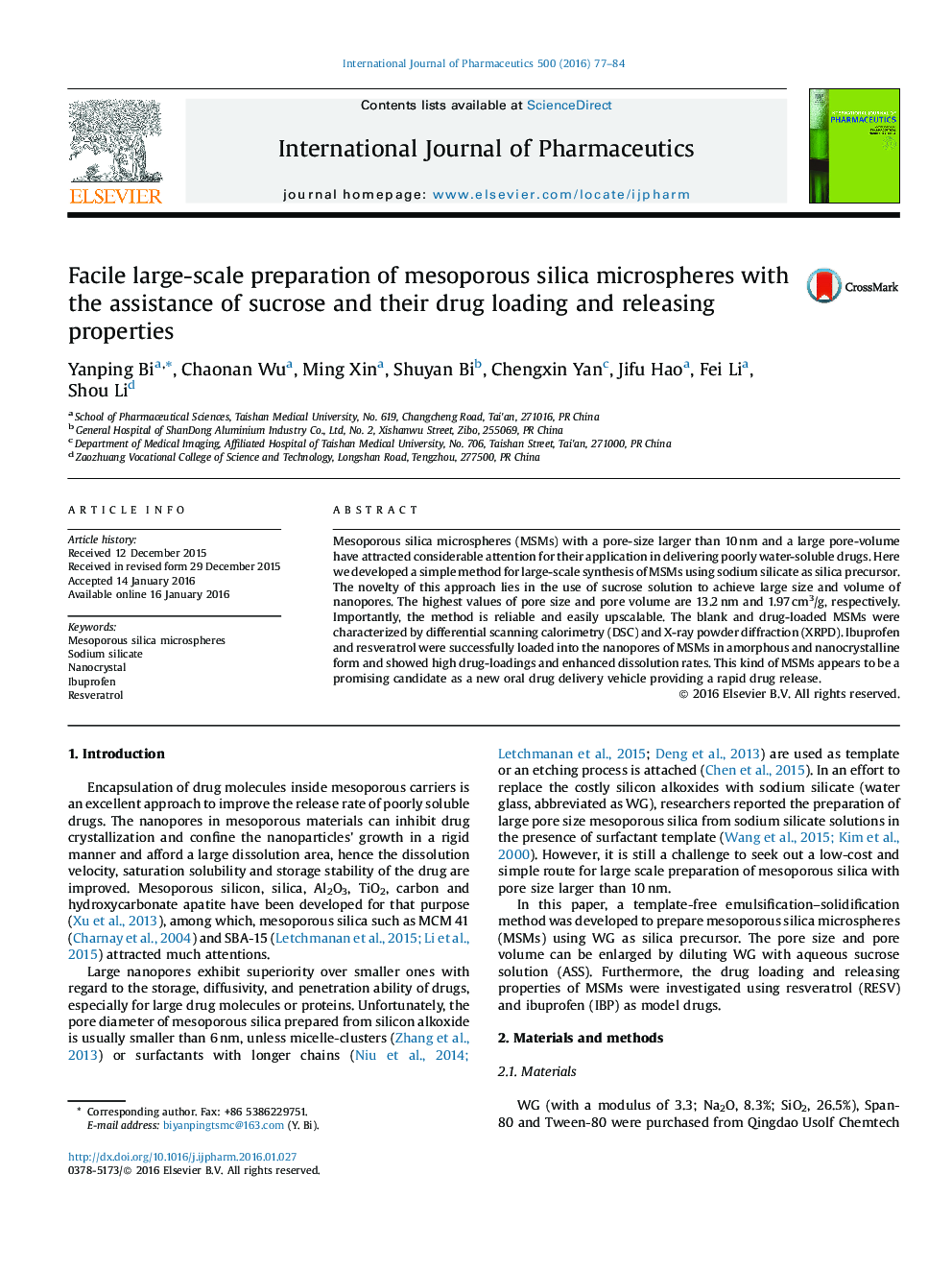 Facile large-scale preparation of mesoporous silica microspheres with the assistance of sucrose and their drug loading and releasing properties