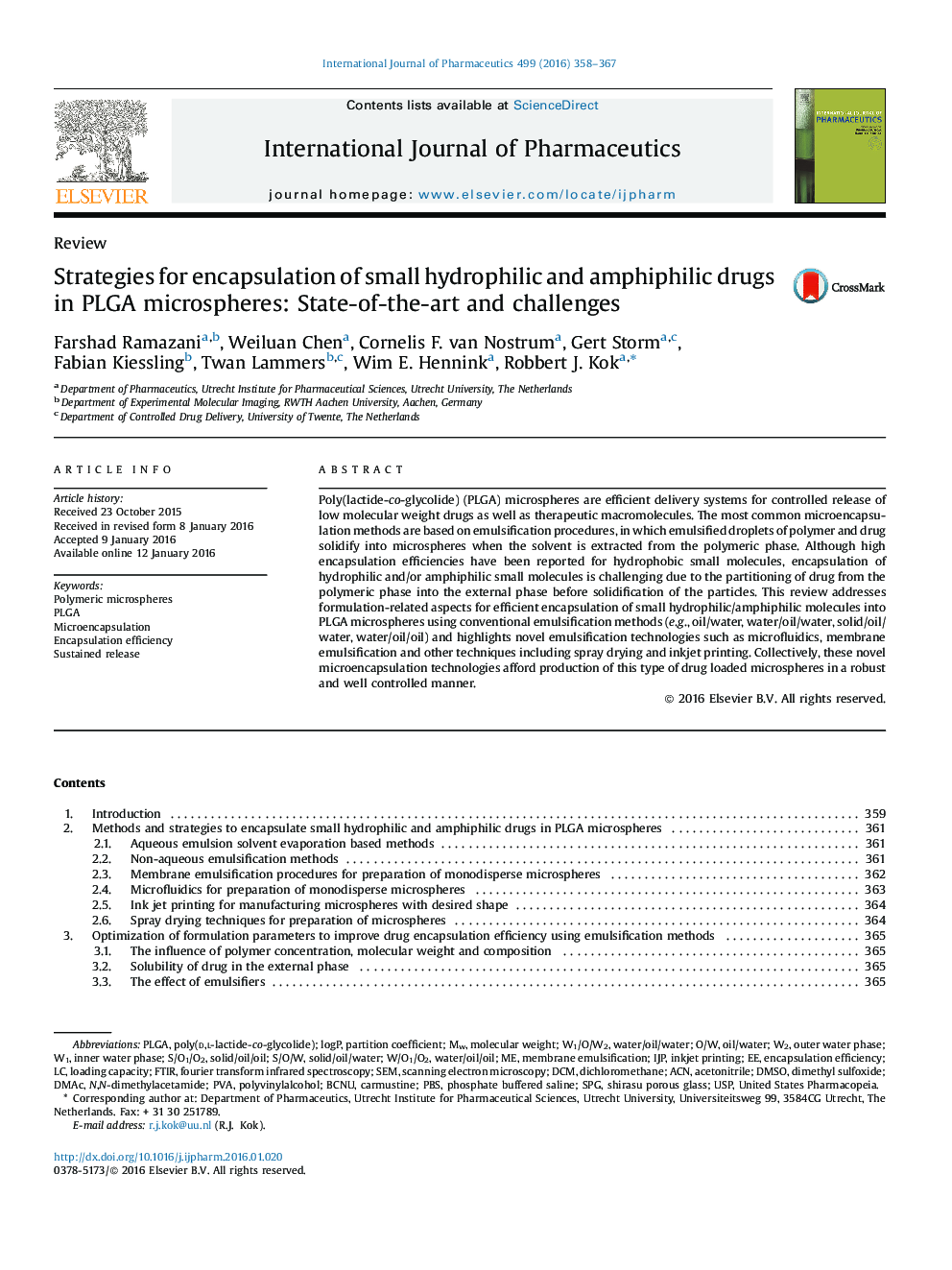 ReviewStrategies for encapsulation of small hydrophilic and amphiphilic drugs in PLGA microspheres: State-of-the-art and challenges