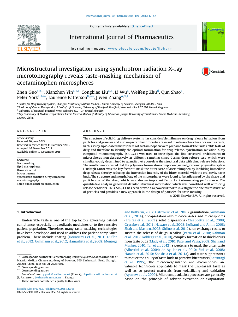 Microstructural investigation using synchrotron radiation X-ray microtomography reveals taste-masking mechanism of acetaminophen microspheres