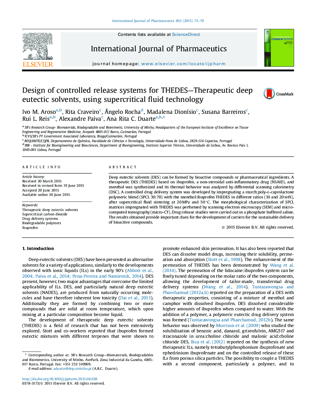 Design of controlled release systems for THEDES-Therapeutic deep eutectic solvents, using supercritical fluid technology