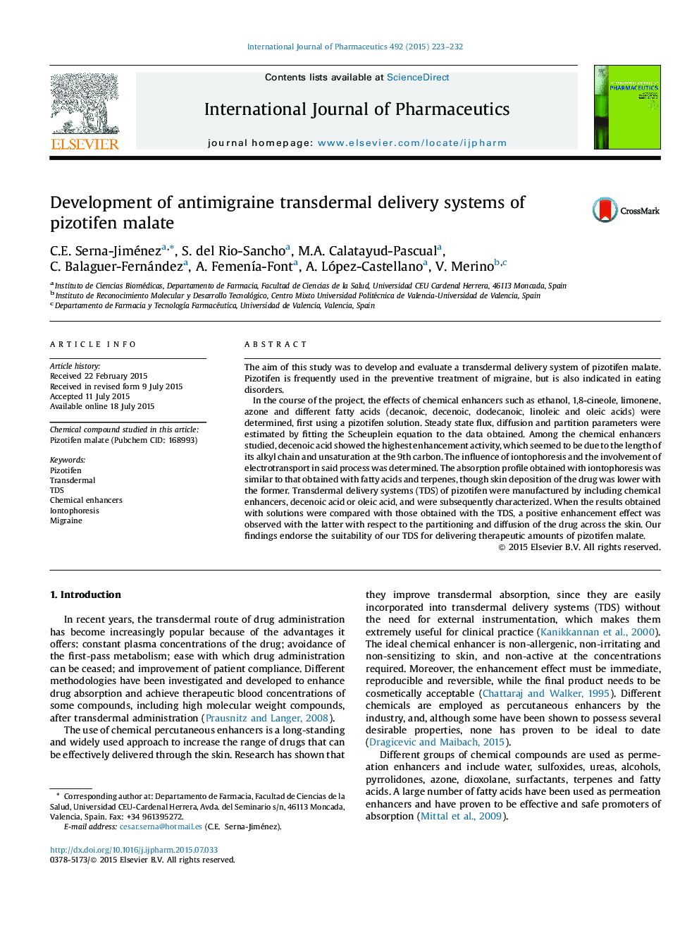 Development of antimigraine transdermal delivery systems of pizotifen malate