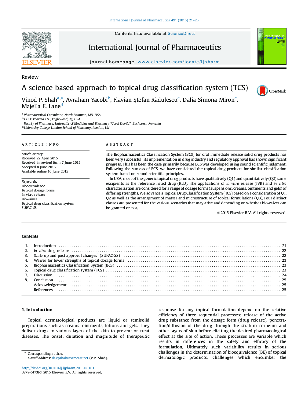 عکس صفحه اول مقاله: A science based approach to topical drug classification system (TCS) A science based approach to topical drug classification system (TCS)