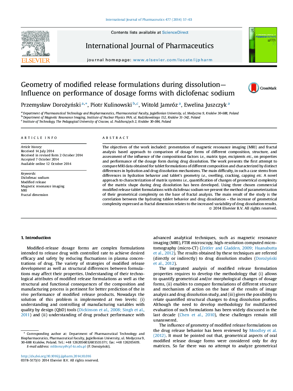 Geometry of modified release formulations during dissolution-Influence on performance of dosage forms with diclofenac sodium