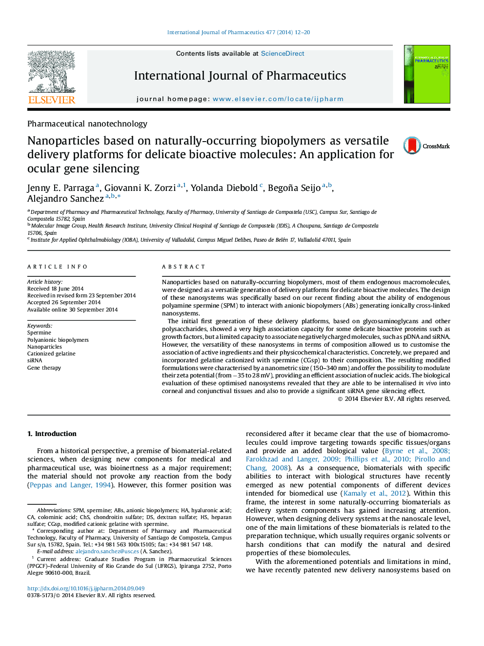 Nanoparticles based on naturally-occurring biopolymers as versatile delivery platforms for delicate bioactive molecules: An application for ocular gene silencing