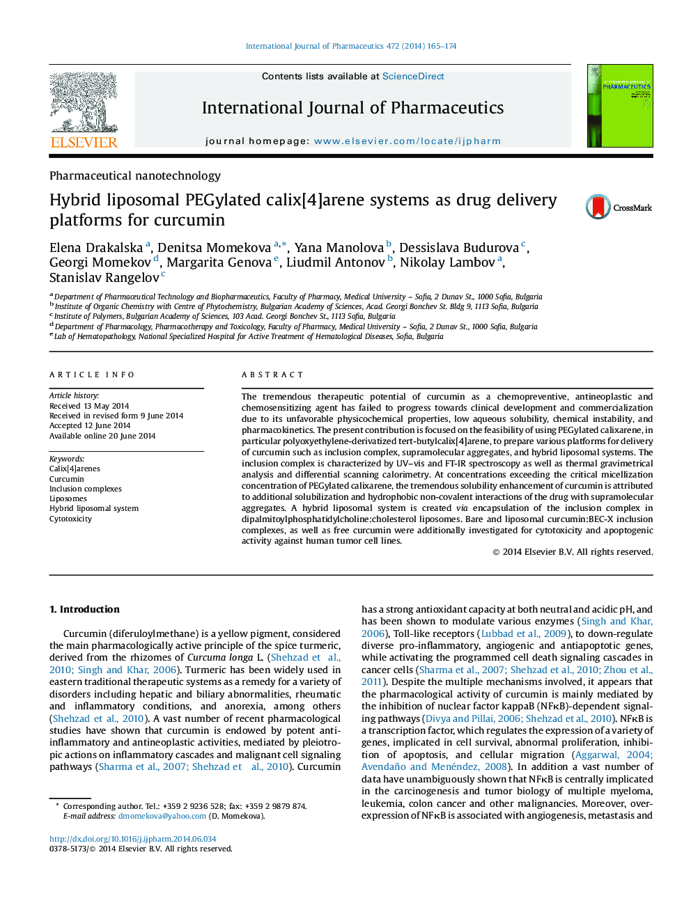 Hybrid liposomal PEGylated calix[4]arene systems as drug delivery platforms for curcumin