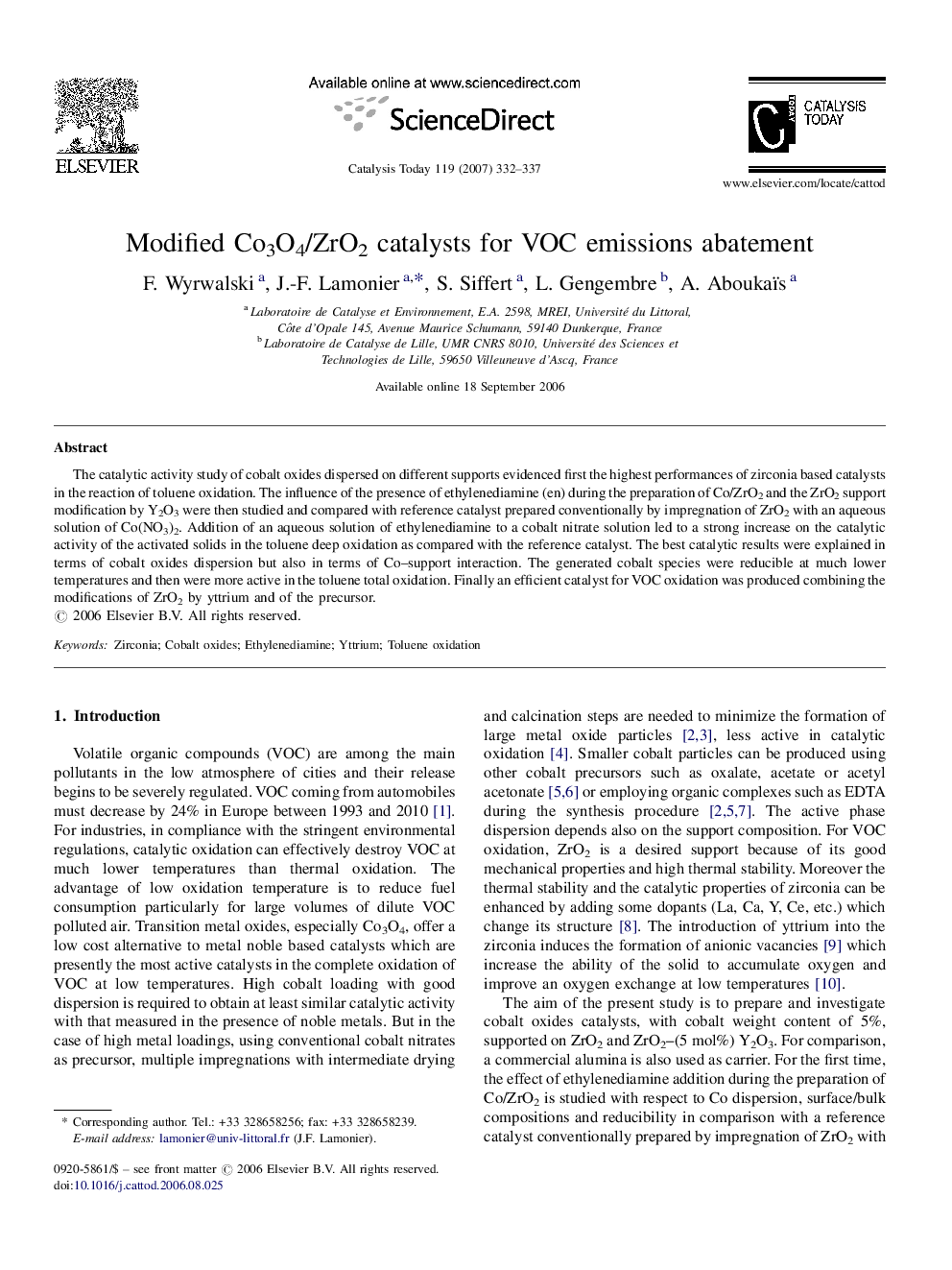 Modified Co3O4/ZrO2 catalysts for VOC emissions abatement