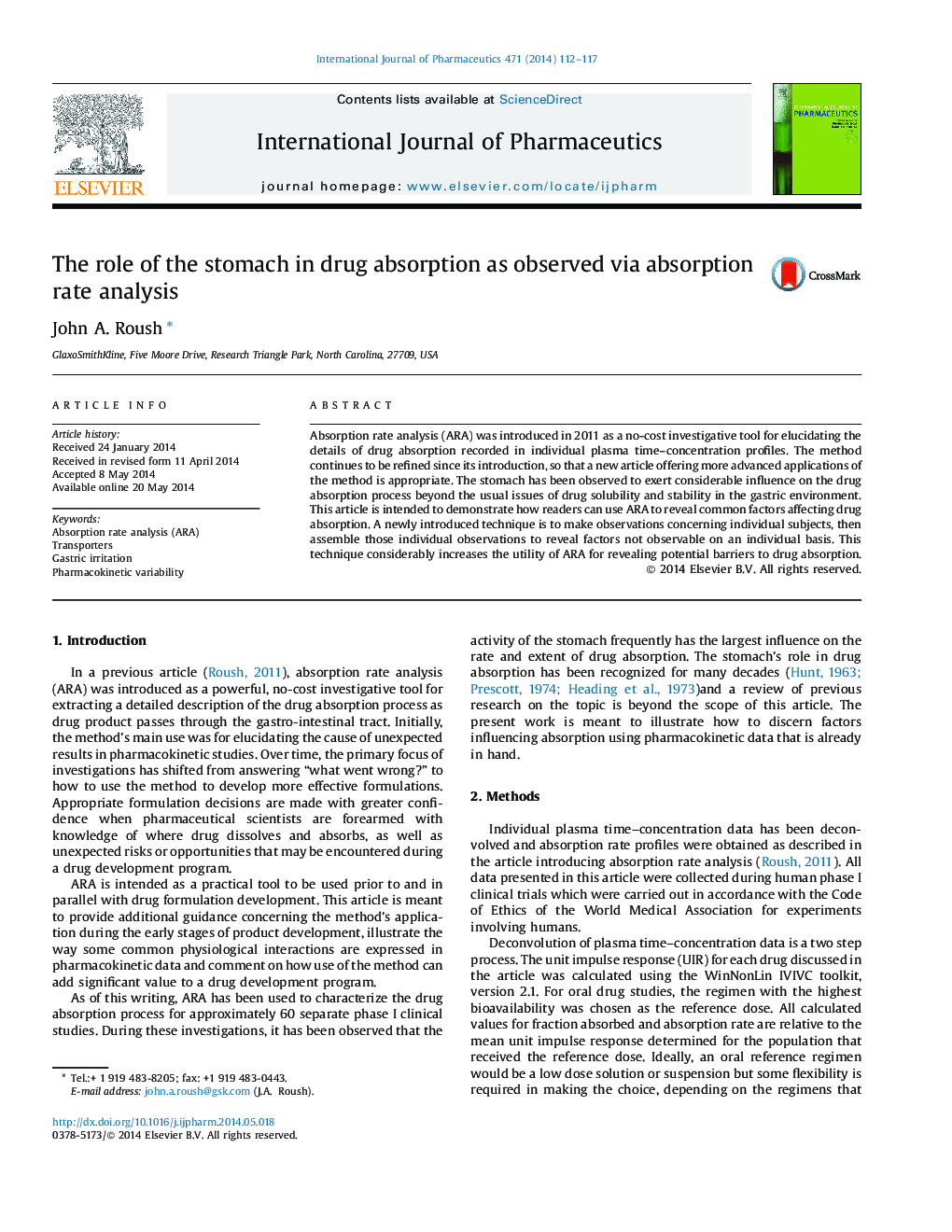 The role of the stomach in drug absorption as observed via absorption rate analysis