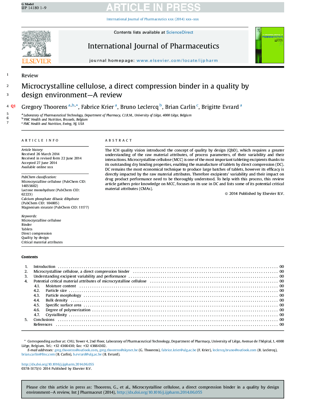 Microcrystalline cellulose, a direct compression binder in a quality by design environment-A review