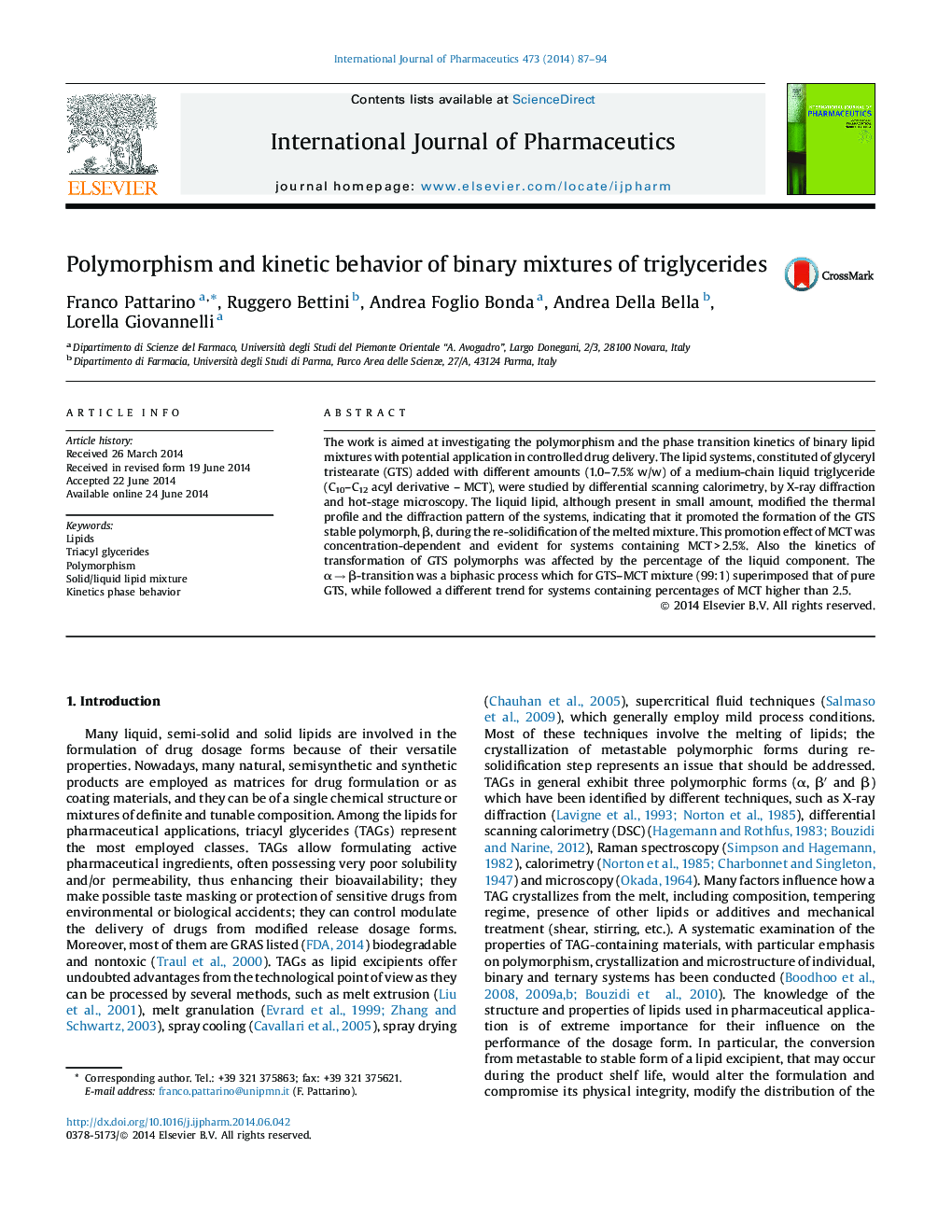 Polymorphism and kinetic behavior of binary mixtures of triglycerides
