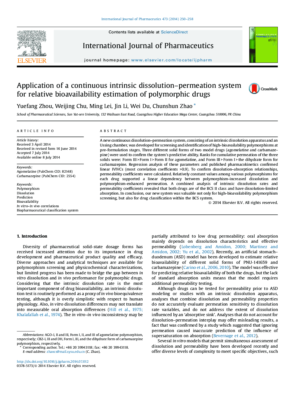 Application of a continuous intrinsic dissolution-permeation system for relative bioavailability estimation of polymorphic drugs