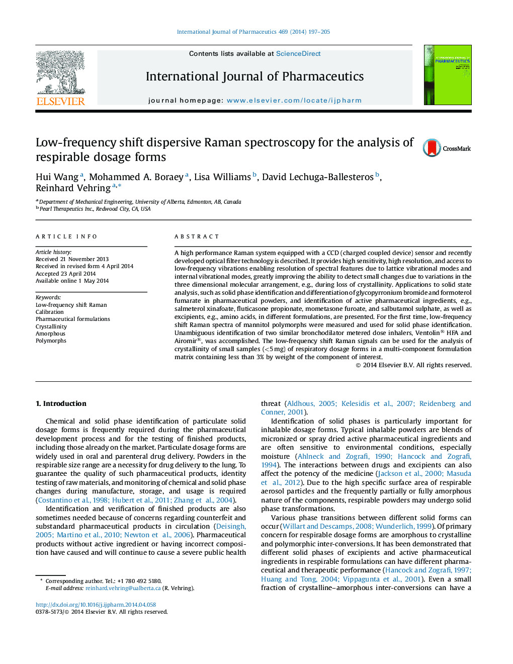 Low-frequency shift dispersive Raman spectroscopy for the analysis of respirable dosage forms