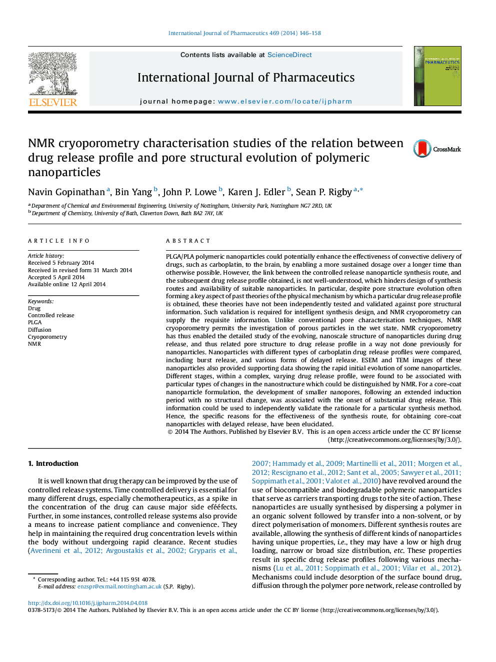 NMR cryoporometry characterisation studies of the relation between drug release profile and pore structural evolution of polymeric nanoparticles