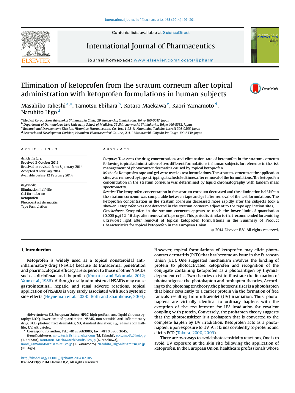 Elimination of ketoprofen from the stratum corneum after topical administration with ketoprofen formulations in human subjects
