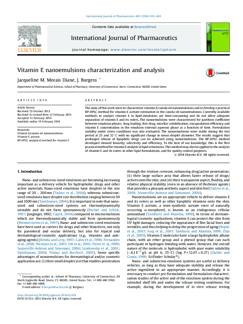 Vitamin E nanoemulsions characterization and analysis