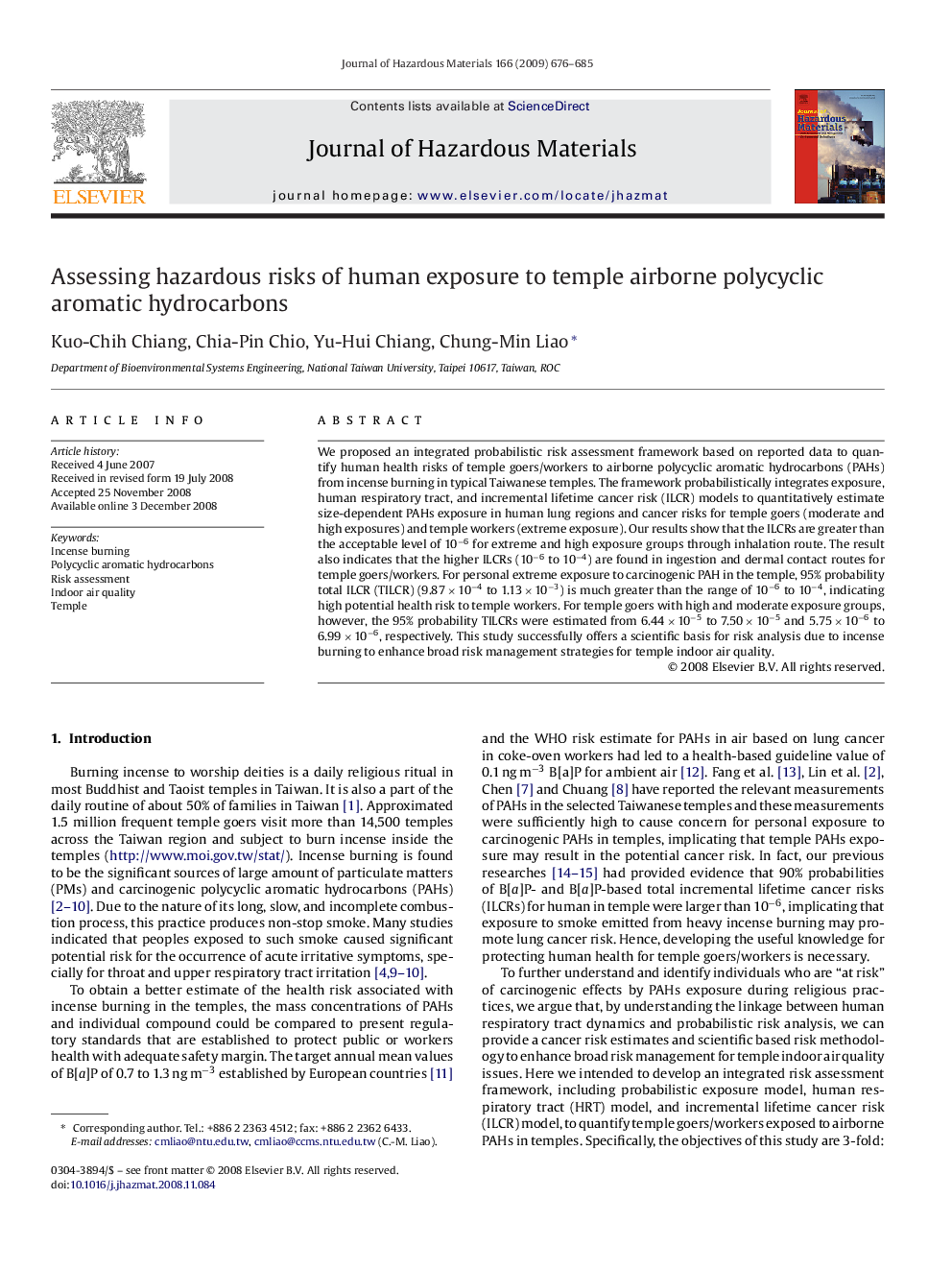 Assessing hazardous risks of human exposure to temple airborne polycyclic aromatic hydrocarbons