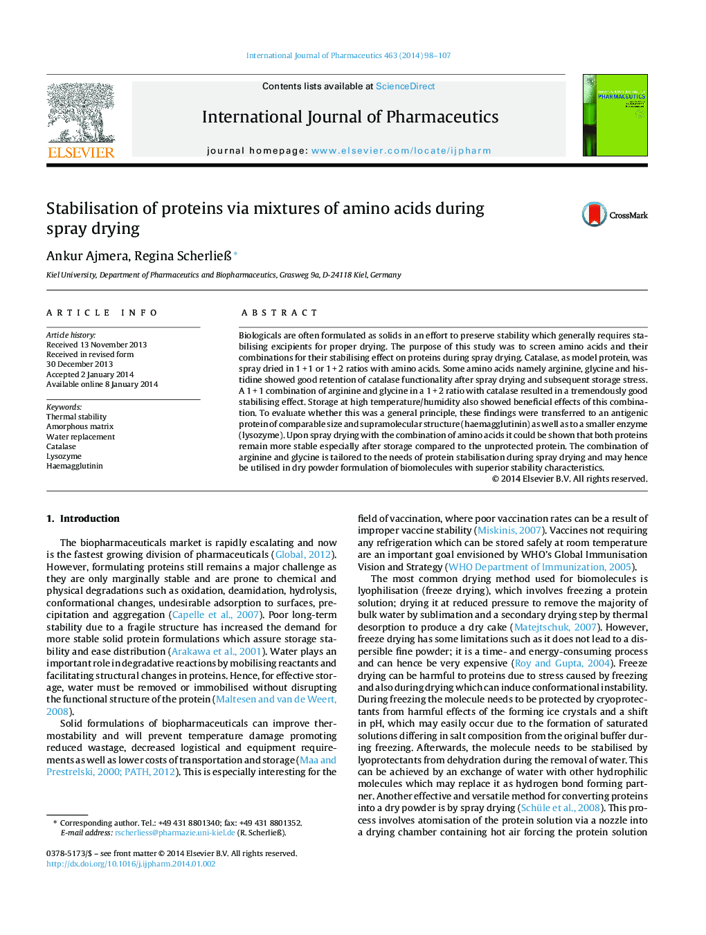 Stabilisation of proteins via mixtures of amino acids during spray drying